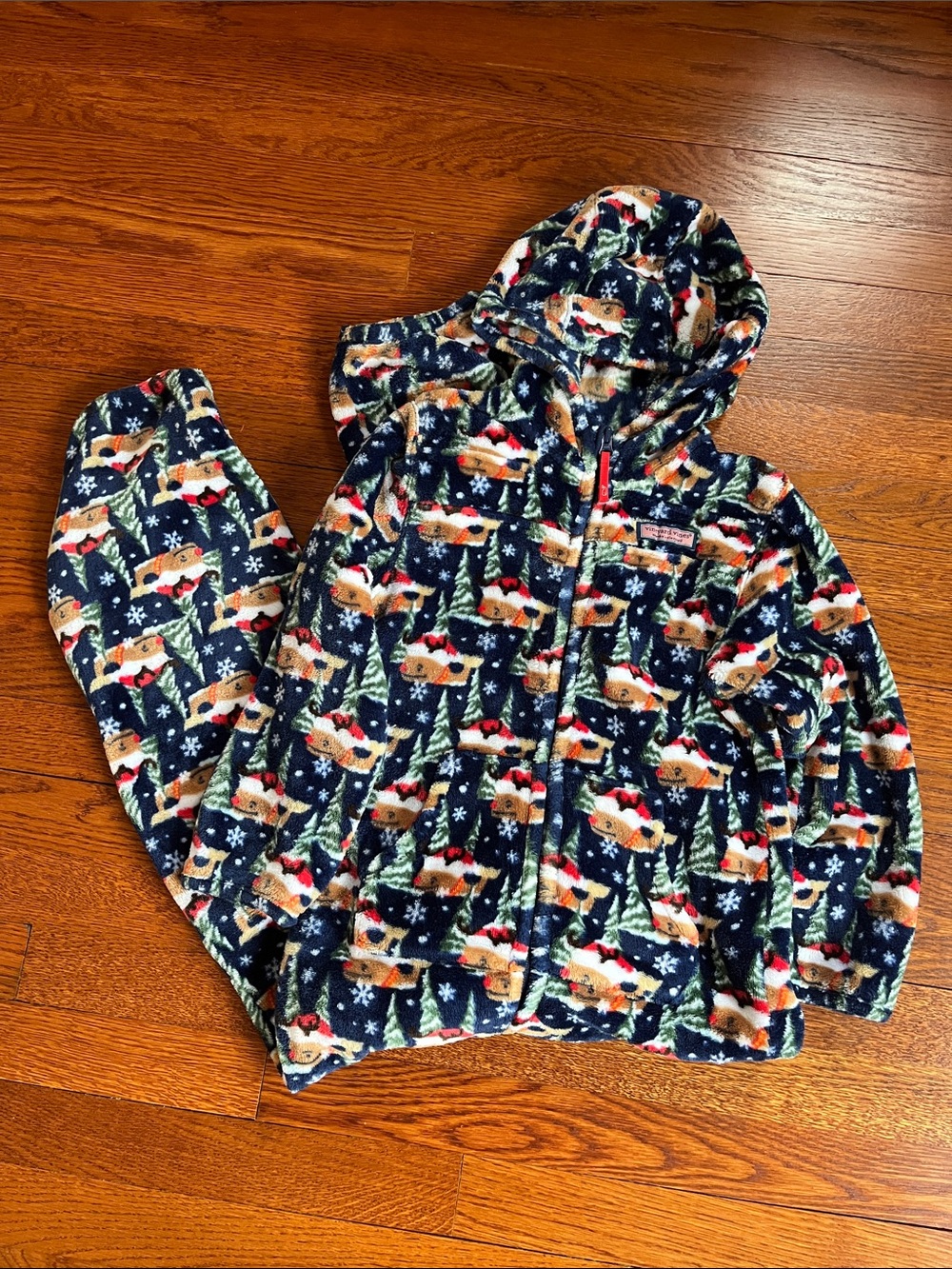 Kids Vineyard Vines Holiday Fleece Onesie Pajamas - Navy with Reindeer Whale